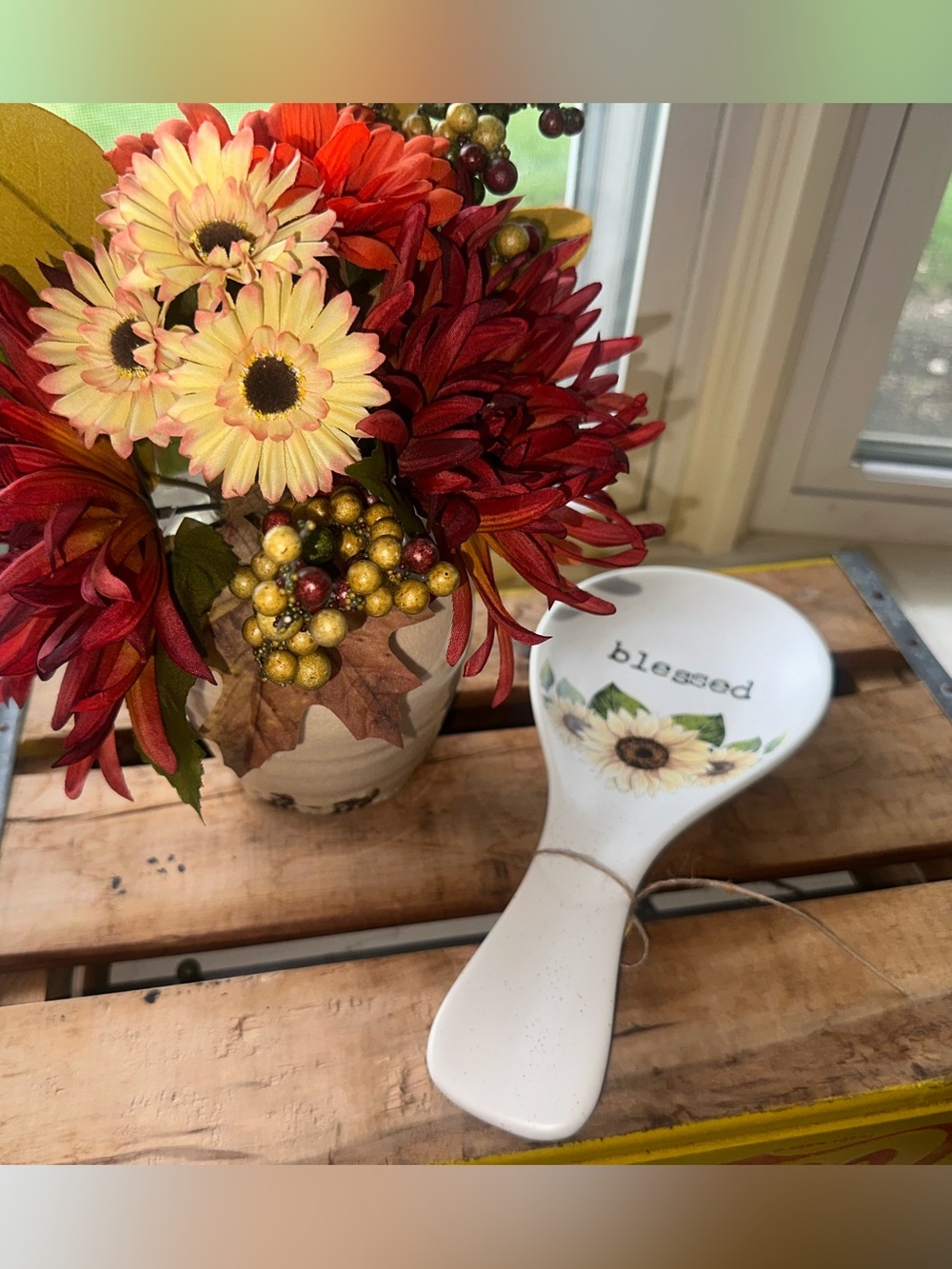 Blessed Sunflower Ceramic Spoon Rest - White ~ New